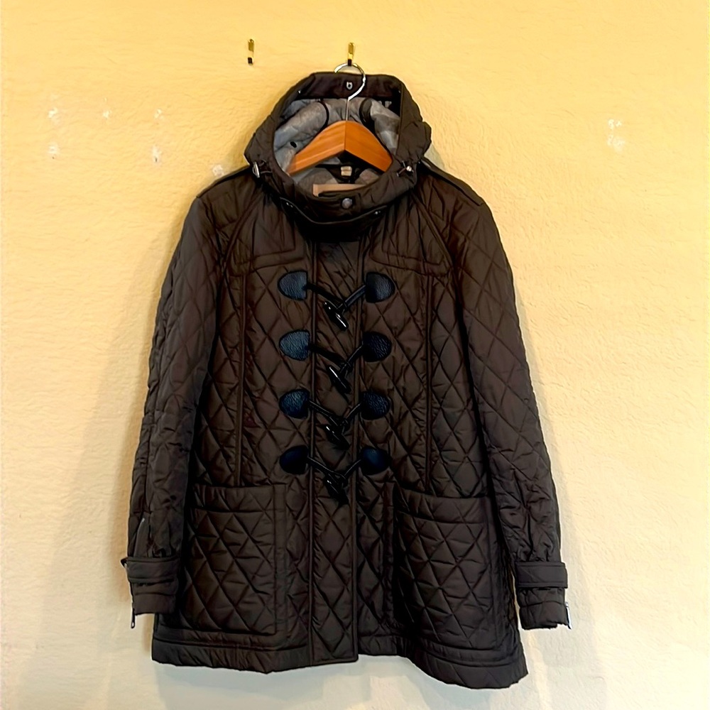 Burberry Brit Quilted Toggle Button Coat with Hood